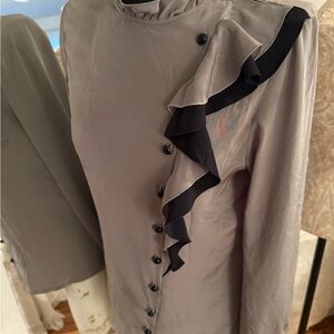 Emilio Pucci Elegant Gray Ruffle blouse